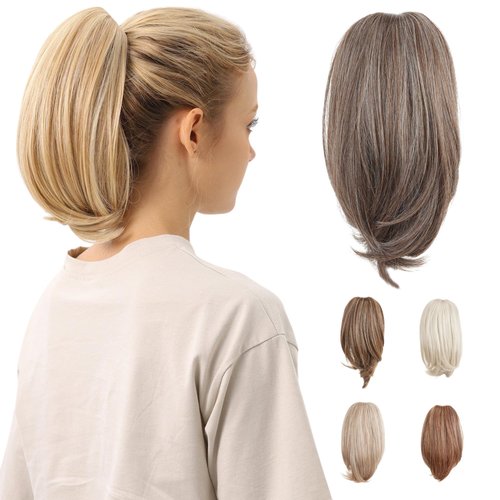 JUVABUN 10" Straight Claw Clip In Ponytail Hair Extensions - Brownish Gray| Synthetic Ponytail Extension | Hair Extensions for Women & Men | Washable, Realistic And Synthetic | Brownish Gray