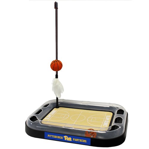 Cat Scratch Toy NCAA PITTSBURGH Panthers REVERSIBLE Basketball Court Felt/Cardboard Cat Scratcher Toy. Interactive Cat Ball Bell in Tracks. 6-in-1 CAT TOY: Cat Wand Poll CATNIP-FILLED Plush Basketball