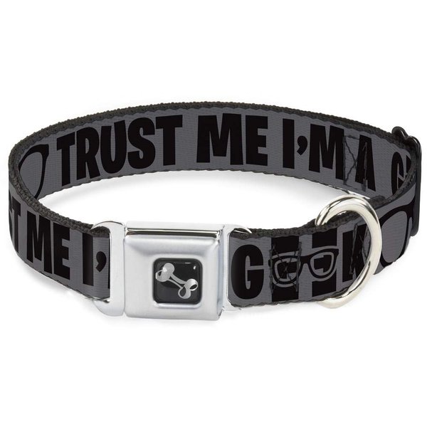 Dog Collar Seatbelt Buckle Im A Geek Glasses Gray Black 9 to 15 Inches 1.0 Inch Wide