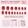CUZIAM Press on Nails Short Square, 32pcs Wine Red Mirror Cat Eye Soft Gel Nail Tips with Glue, 16 Sizes Glossy Reusable Comfortable Gel Salon Manicure Stick on Nail Christmas for Women Girls-Love Red