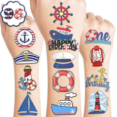Nautical Temporary Tattoos 10 Sheets 100 PCS Boat 1st Party Decorations Favors Supplies Sailor Nautical Theme Birthday Cute Stickers Christmas Gifts for Boys Girls Class School Prizes Carnival