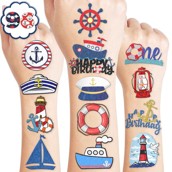 Nautical Temporary Tattoos 10 Sheets 100 PCS Boat 1st Party Decorations Favors Supplies Sailor Nautical Theme Birthday Cute Stickers Christmas Gifts for Boys Girls Class School Prizes Carnival