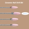 BITNBITH Ceramic Nail Drill Bit 3/32”Professional Safety Acrylic Nail File Drill Bit for Cuticle Dead Skin Remover, Cone Flame Drill Bit for Nail Gel Polishing, Manicure Pedicure Pink,Medium