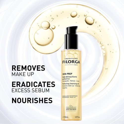 Filorga Skin-Prep Cleansing Oil Makeup Remover with Omega-6 Fatty Acids and Papain Enzymes to Remove Makeup and Deeply Cleanse Skin, 5.07 fl. oz.