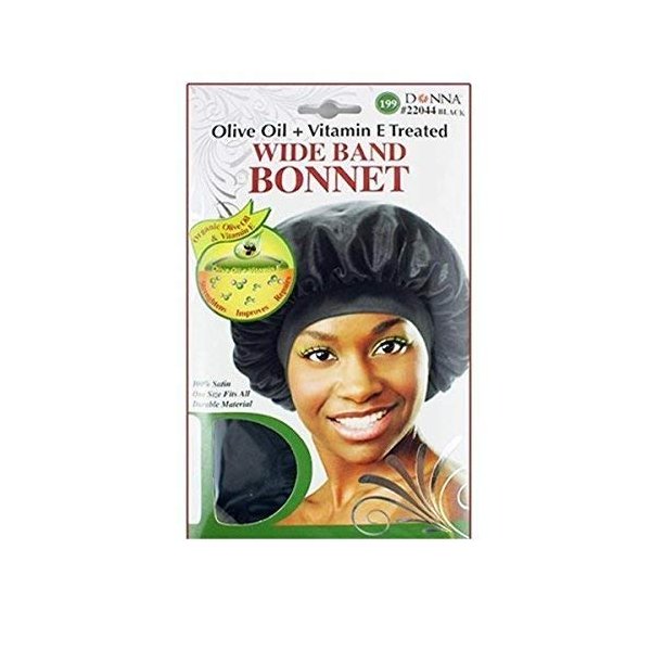 Donna Olive Oil & Vitamin E Treated Wide Band Bonnet #22044, Strengthens Hair, Improves Hair, Repairs Hair, Durable Material, Soft Material, Satin, Organic Oil