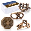 GVKES Fun Metal Brain Teaser Puzzle Games - 4 Pcs Adults Mind Travel 3D Toys -Teens IQ Insight Challenge - Logic Educational Gift（with Storage Case and Instructions）