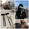 RSWETE 4PCS Hair Bows Hair Clip, Black Beige Hair Ribbon Hair Bows with Long Tail Cute Bow Hair Accessories Hair Barrettes for Women Girls Kids