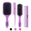 4Pcs Detangling Hair Brush Set for Women - Paddle Brush for Wet or Dry, No More Tangles for Straight, Long, Thick, Curly, and Natural Hair (Purple)