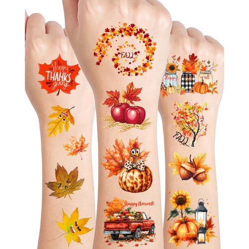 20 Sheets Funny Fall Leaves Temporary Tattoos Stickers,208 Pieces Autumn Fall Themed Tattoos Stickers Party Decoration Supplies Party favors for Kids Adults