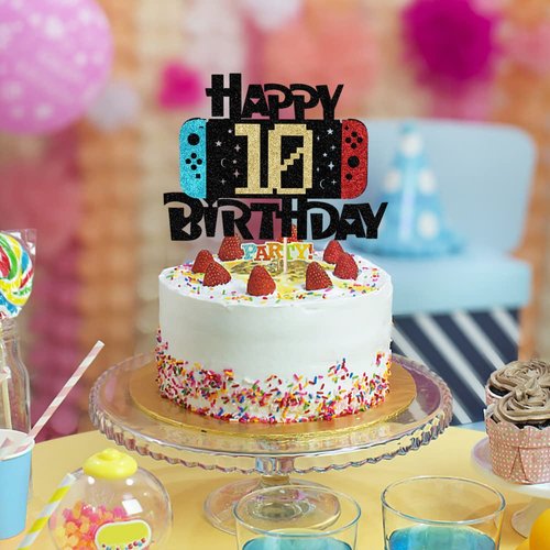 Bekaterea Video Game Happy 10th Birthday Cake Topper，Video Game Boy's 10th Birthday Level Up Party Cake decoration，boy girl gamer cake decoration，Video Game Theme Party Supplies