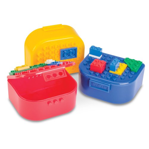 Building Blocks Toy Storage & Display Boxes with Baseplate Top, Portable Travel Case, Holds Small Parts, Minifigures, Bricks, Snap Closure, Connects Top & Bottom, 3 Pack