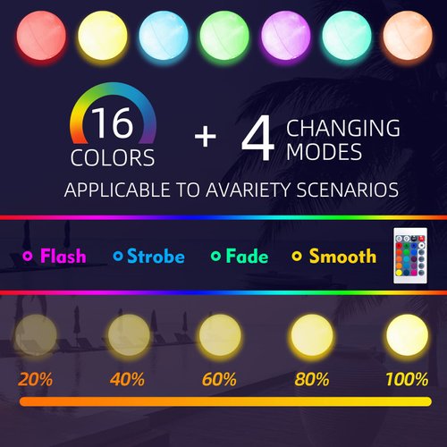 AEROQUEST Pool Toys，4 Packs Led Beach Ball Toy with 16 Colors Lights and 4 Light Modes, Pool Beach Games Balls for Summer Parties, Glow in The Dark Pool Beach Decorations for Kids&Adults