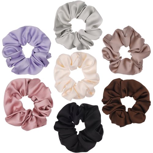 Satin Hair Scrunchies 7 Pcs (7 Colors) for Women, Premium Quality Silk Like Hair Ties, Softer than Silk, Sleep Band Ties for Hair Care No Damage, Silk Ponytail Holders Cute rubber Bands