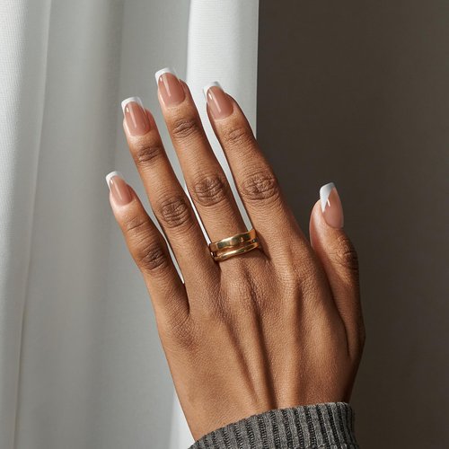 btartboxnails XCOATTIPS French Tip Nails, 160pcs Short Square Brown French Tip Press on Nails, French Tip Gel Nails for DIY Nail Art