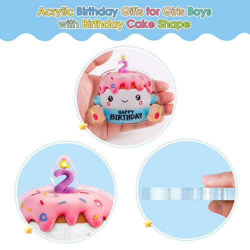 FLYAB Birthday Gifts for Kids - 2 Year Old Boy Birthday Gift - Acrylic Birthday Cake First Gifts for Girls Boys Cute Toddler Birthday Gift Paperweight Decorations