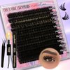 Gmagictobo Lash Extension Kit DIY 200pcs D Curl Fluffy Volume Lash Clusters Eyelash Extension Kit, 10-18mm 80D Individual Lashes Kit with Lash Bond and Remover, Lash Tweezers for Self Use