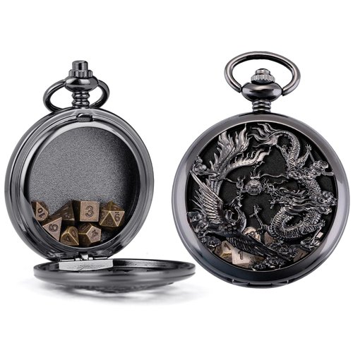 ManChDa Mini D&D Dice Set DND Pocket Shell 7PCS Micro Polyhedral Dice Set Metal Dice Dungeons and Dragons Gifts Accessories Black