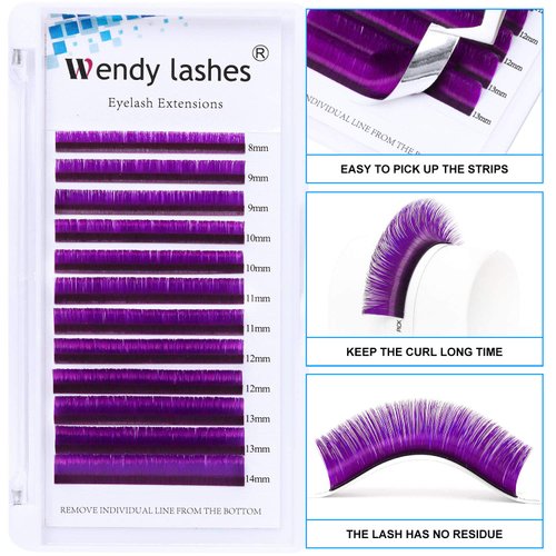 Volume Lash Extensions Purple Easy Fan Volume Lashes 8-14mm D Curl Mixed 0.07mm Thickness Self Fanning 4D 5D 6D~10D Easy Fan Cluster Rapid Automatic Blooming Lash Extensions(Purple 0.07-D, 8-14mm)