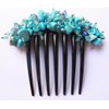 Thai Hair Comb, 4 x 3.5 Inch, Turquoise, Synthetic, Handmade From Thailand, Ornamented Along top of Heading with Stone & Crystal, Ideal for French Twist Hairstyle, Women attending formal events