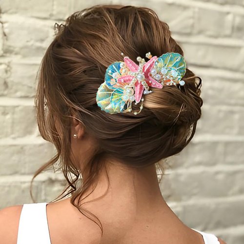 Jeairts Starfish Hair Comb Silver Shell Hair Pieces Pearl Beach Wedding Hair Accessories for Women