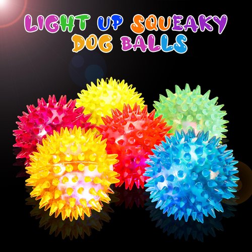 DragonflyDreams 6 Pcs Light Up Spiky Ball Dog Toy, Dog Chew Toys for Teething, Glow in The Dark Dog Balls, Spikey LED Flashing Rubber Dog Ball Bounce-Activated Puppy Toys Toss Fetch Balls