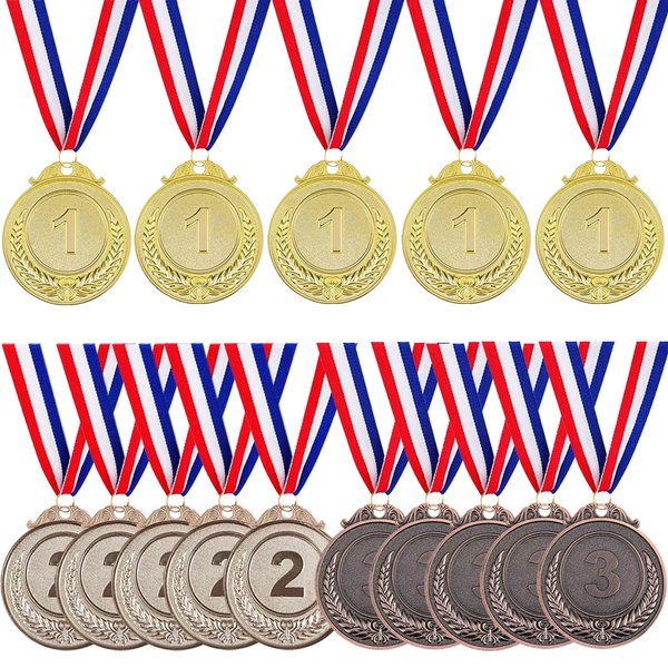 Haploon 15 Pcs Winner Gold Silver Bronze Medals, Olympic Style Medal Award Medals Bulk, Metal Acheivment Medal for Kids Youth