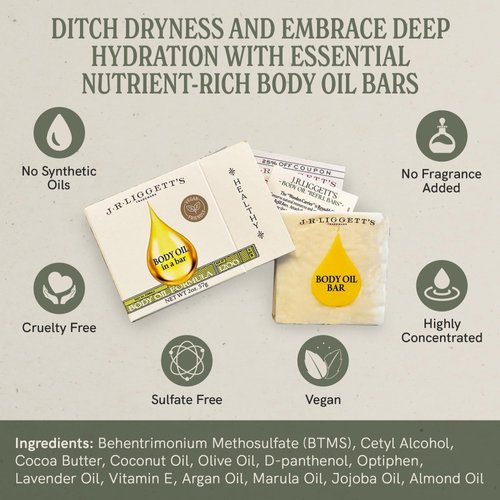 J·R·LIGGETT'S Body Oil in a Bar with Bamboo Wafer | Luxurious and Moisturizing Oil Bar | for Face and Body | Never Greasy and Never Oily | Ideal for Dull and Dry Skin