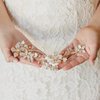 SWEETV Gold Bridal Headpieces for Bride Flower Wedding Headband Hair Vine Crystal Hair Pieces for Women