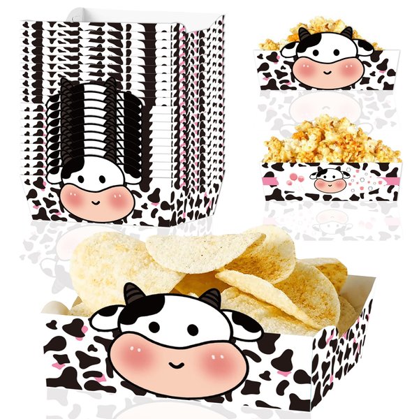 Cow Print Disposable Paper Food Trays 24pcs Holy Cow Im One Birthday Decorations Girl Boy Nacho Trays For Cow Party Favors Baby Shower Party Supplies