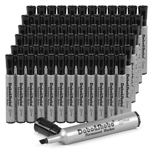 Dabo&Shobo 72 Pack Permanent Markers, Chisel Point, Quick Drying Ink, Black Permanent Markers, Works on Plastic,Wood,Stone,Metal and Glass for Doodling, Marking…