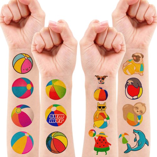 Generic 100 PCS Beach Ball Theme Summer Birthday Party Decorations Swimming Pool Balls Tatoos Stickers Party Favors Decor Supplies Sand Balls Water Party School Prizes Rewards