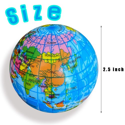 Globe Squeeze Balls,2.5 inch Earth Stress Relief Balls,Soft Foam Stress Ball Toy for Finger Exercise,School or Office Party Favors,24 Pcs