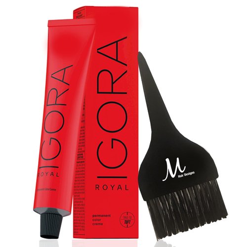 Schwarzkopf Igora Royal 5-68 Light Brown Chocolate Red Permanent Hair Color and M Hair Designs Tint Brush (Bundle 2 items)