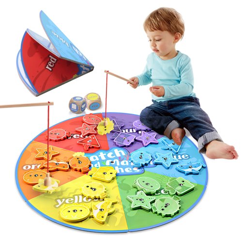 Montessori Toy for Toddlers,Fine Motor Toys Wooden Magnetic Fishing Game for Toddlers 3-5,Color and Shape Sorter for Age 3 4 5 Girls Boys Preschool Educational Toys Gift
