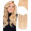Benehair Halo Hair Extensions Real Human Hair 16 Inch Invisible Wire Hair Extensions with Fish Line Ash Blonde Mixed Bleach Blonde Halo Hair Extension 100% Human Hair Halo Extensions 60g #18&613