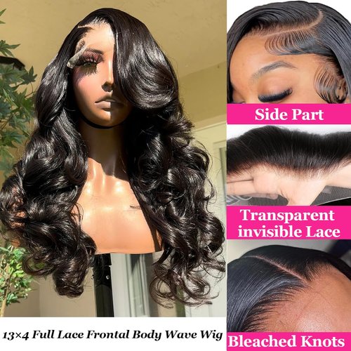 MSGEM Full Frontal Wigs Human Hair 13x4 HD Body Wave Lace Front Wigs Human Hair for Black Women 12A Brazilian Wigs 180 Density Pre Plucked Bleached Knots Lace Front Wig Natural Color 18 Inch