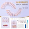 Artquee 24pcs Luxury 3D Press on Nails Long Ballerina Acrylic Fake Nail Art Glossy Coffin False Tips Manicure Stick for Women Decoration (French White Ombre)