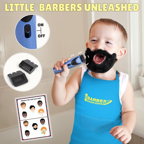 Barber Shop Pretend Play Toy, Kids Hair Salon Toys, Kids Shaving Kit for Boys Ages 3+ with Blow Dryer, Electric Shaver Toys, Tool Bag and Stylist Shave Barber Accessories for Role Play (Black)