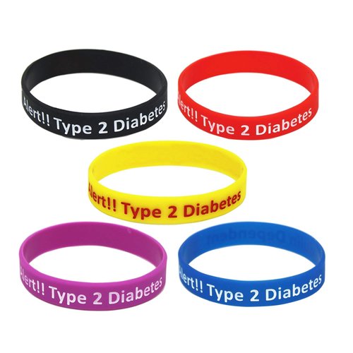 Lyndong 5 Pack Type 2 Diabetes Silicone Medical Alert ID Bracelet Wristbands