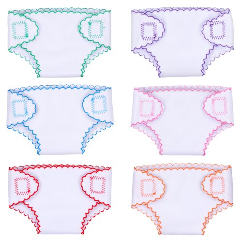 JIZHI 6 Pcs Baby Doll Diapers Reusable for 12-15 Inch Baby Dolls, Reborn Baby Doll Diapers with Velcro for Realistic Newborn Baby Dolls