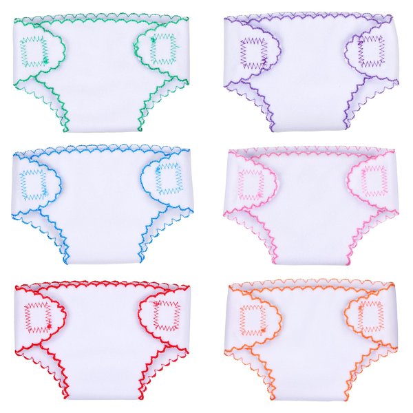 JIZHI 6 Pcs Baby Doll Diapers Reusable for 12-15 Inch Baby Dolls, Reborn Baby Doll Diapers with Velcro for Realistic Newborn Baby Dolls