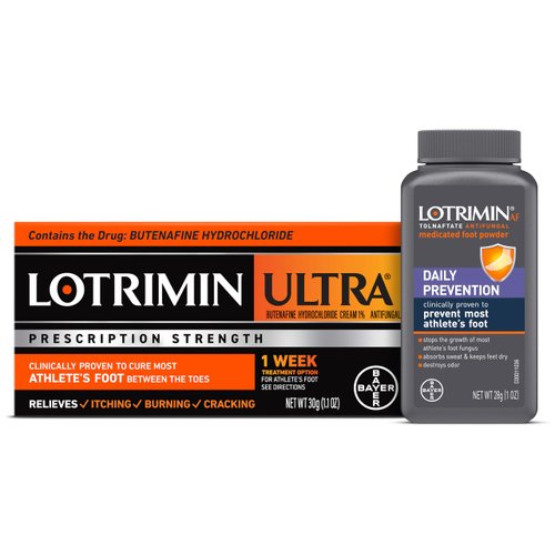 Lotrimin Ultra, One Week Athlete's Foot Cream, 1.1 Oz Tube with Daily Prevention, Medicated Foot Powder, 1 Oz Bottle