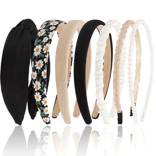 Canitor Headbands for Women Girls Cute Headbands Set Non Slip Floral Padded Pearl Vintage Wide Headbands Preppy Teen Girl Gifts Trendy Stuff Hair Accessories