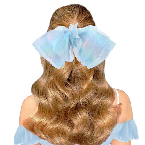 Outyua Blue Hair Bow Big Bow for Hair Tulle Light Blue Bow Colorful Barrette Hair Accessories for...