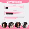 SWEET VIEW Hair Brush Set, 3 Pcs Slick Back Hair Bristle Brush, Rat Tail Comb, Edge Brush for Smoothing Baby Hair & Flyaways - Pink