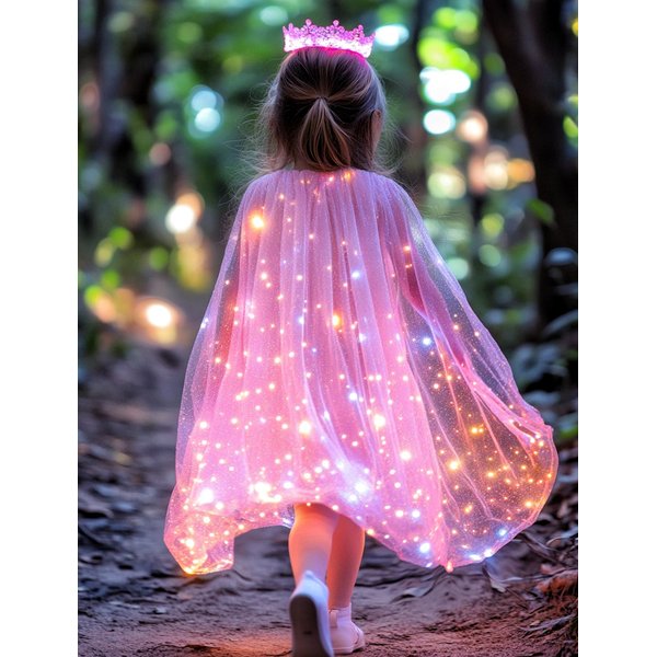 LEDPATY Girls Princess Cape Cloaks Princess Costumes Halloween Dress Up with Tiara Crown, Wand,Necklace (Pink, 6-7Y)