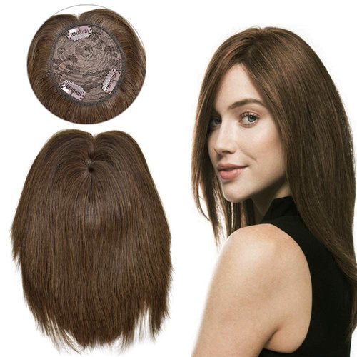 100% Real Human Hair Clip In Bangs Top Piece Hair Extensions 13" Straight Hair Topper Hairpiece for Women (2# Darkest Brown)