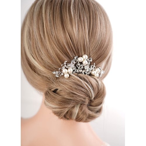 Rumtock Glistening Rhinestones Silver Hair Comb Pearl Hair Piece for Wedding Brides Bridesmaid Wpmen and Girls Boho Jewelry