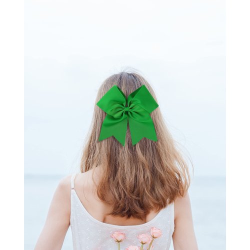 AMYDECOR 7 Inch Jumbo Solid Color Bows with Alligator Hair Clips For Girls and Women (Green)