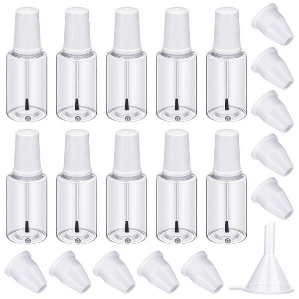Irenare 10 Pcs Refillable Empty Nail Polish Bottles with Brush Mixing Marble Conservation Insert and Brush Top Plastic Nail Polish Container, Clear (30 ml)